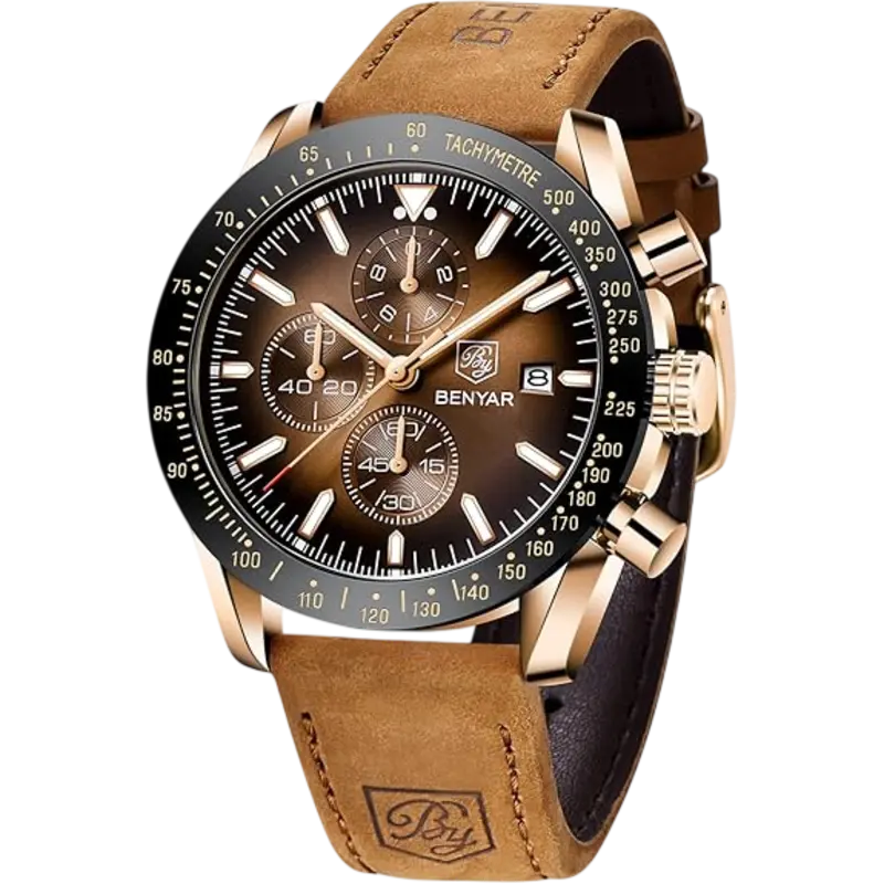 BENYAR Chronograph (Brown, Leather Strap)