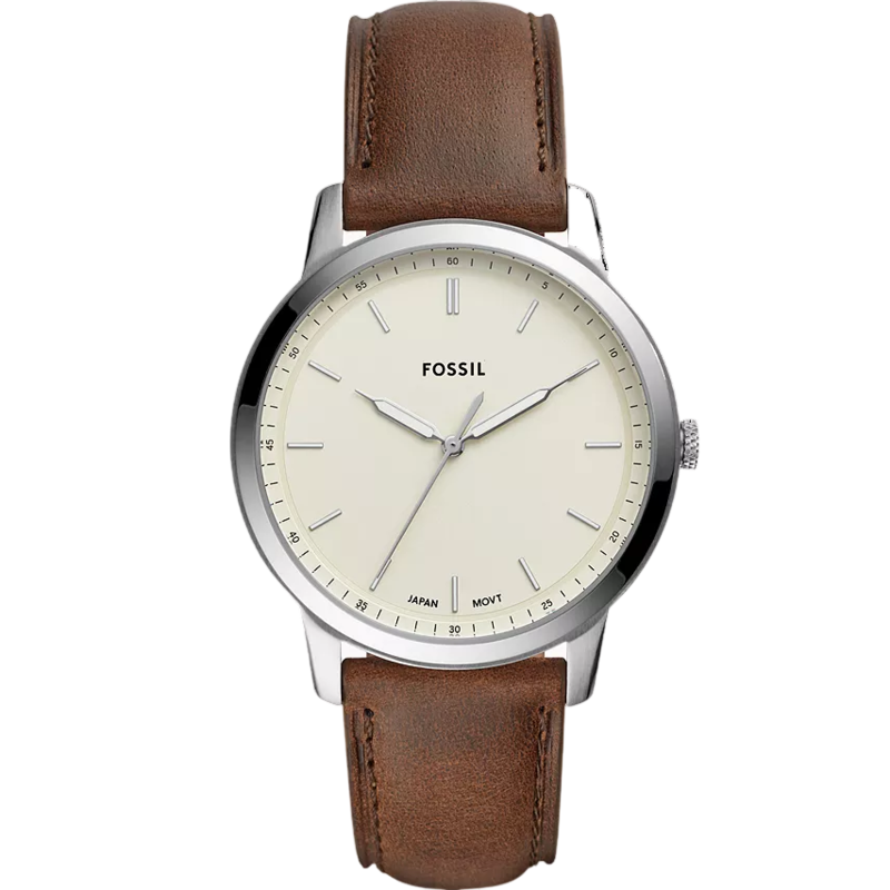 FOSSIL Minimalist Three‑Hand Brown Leather Watch (Beige)
