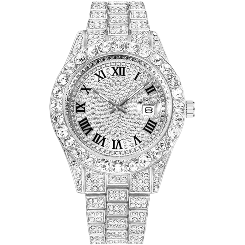 HUNRUY Iced Out Bling Quartz Watch (White)