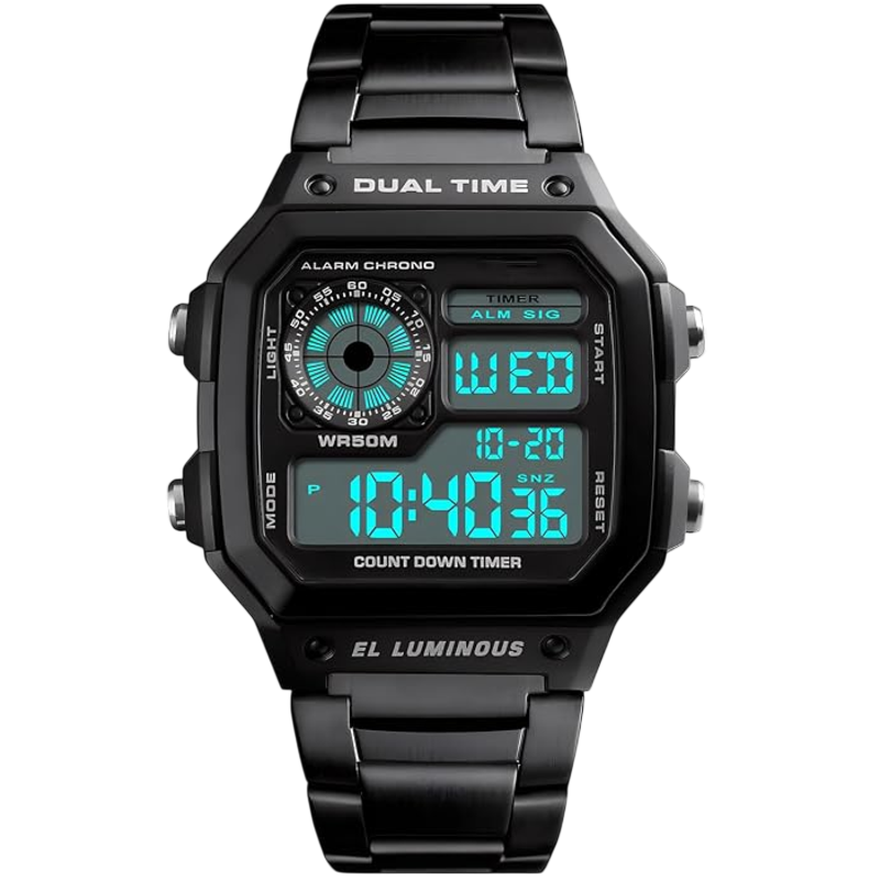 PASOY Digital Dual Time Watch (Black)