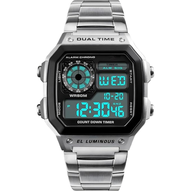 PASOY Digital Dual Time Watch (Silver)