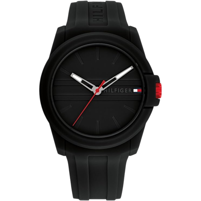 TOMMY HILFIGER Silicone 3‑Hand Sport Watch (Black)